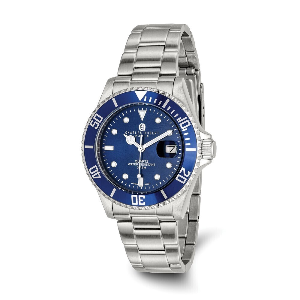 Kazi Luxury Mens Charles Hubert Stainless Steel Blue Dial Watch